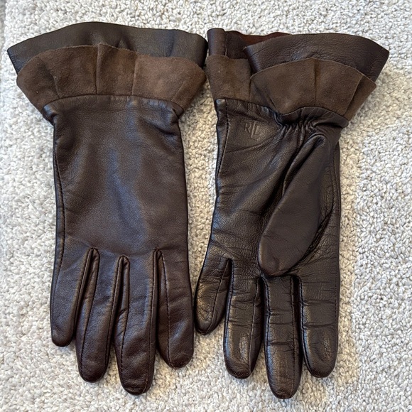 Lauren Ralph Lauren Accessories - Leather Lauren Ralph Lauren Dark Brown Leather Gloves with Suede cuffs size M.